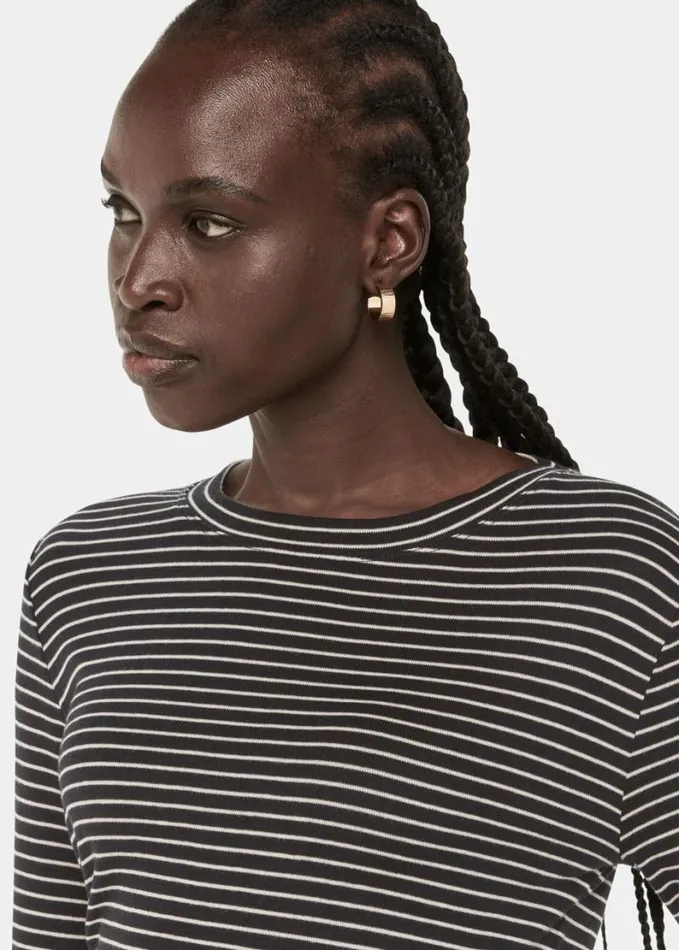 Whistles Slim Stripe Long Sleeve Crew Navymulti Women Tops
