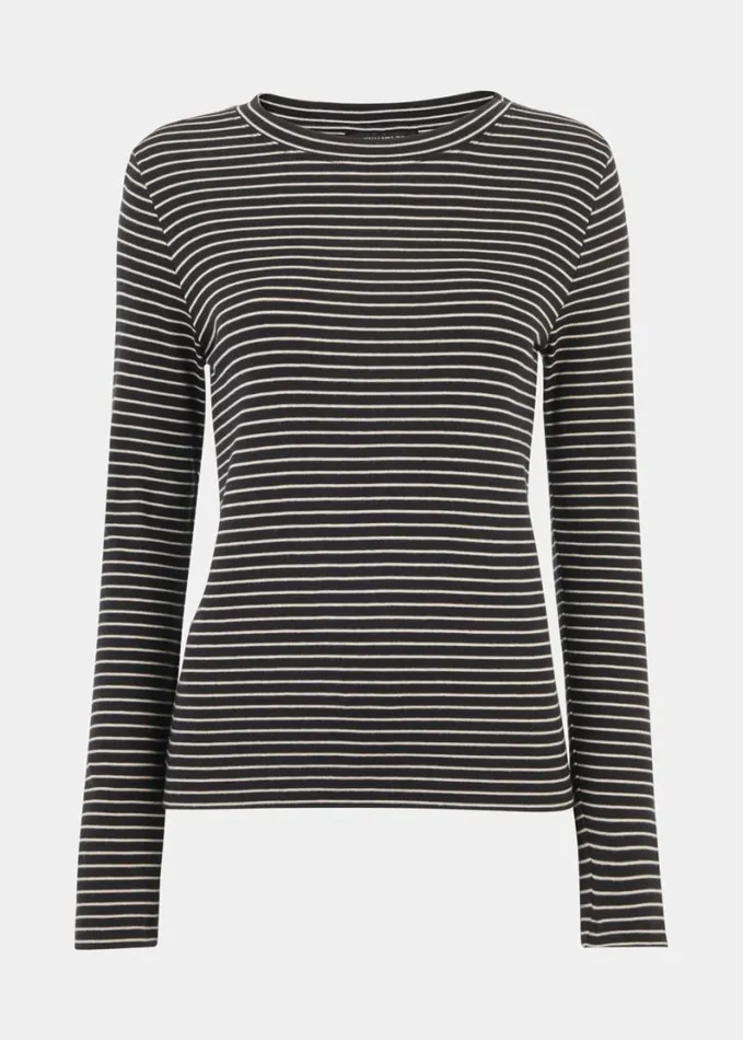 Whistles Slim Stripe Long Sleeve Crew Navymulti Women Tops