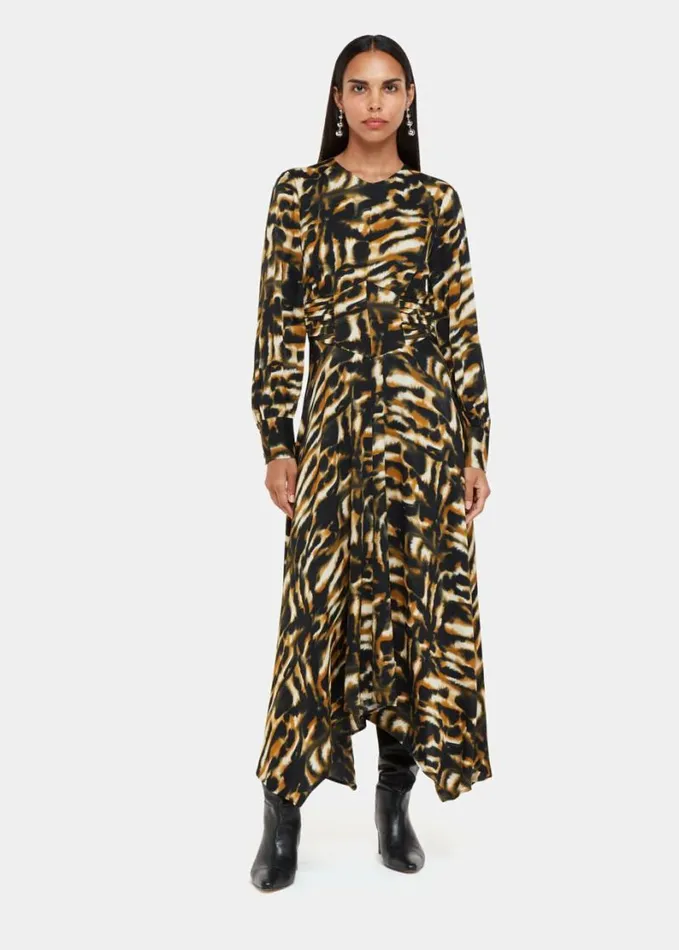 Whistles Smoke Print Gathered Dress Multicolour Women Dresses