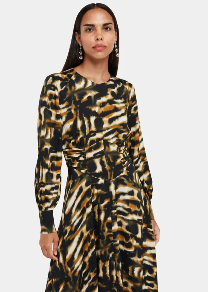 Whistles Smoke Print Gathered Dress Multicolour Women Dresses