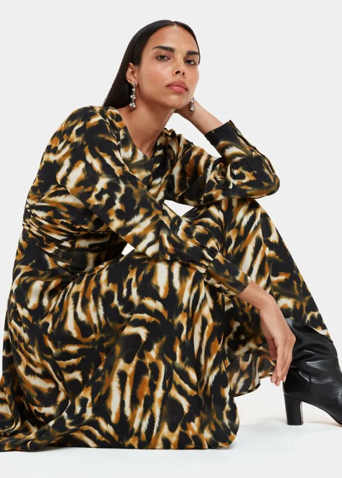 Whistles Smoke Print Gathered Dress Multicolour Women Dresses