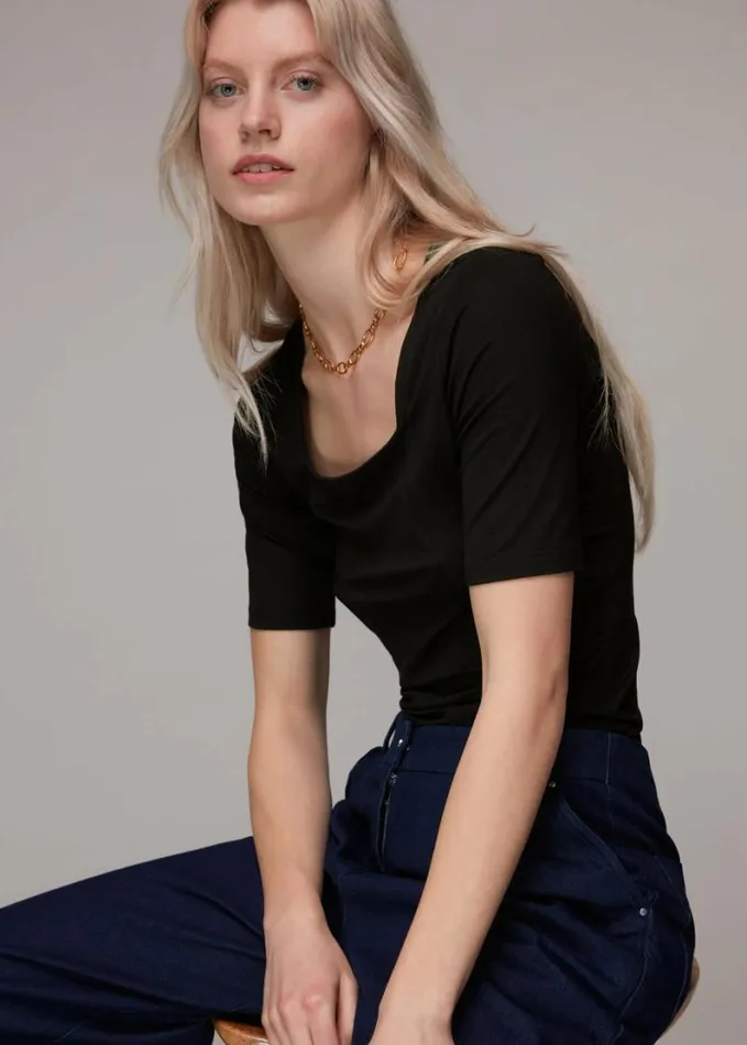 Whistles Square Neck TShirt Black Women Tops