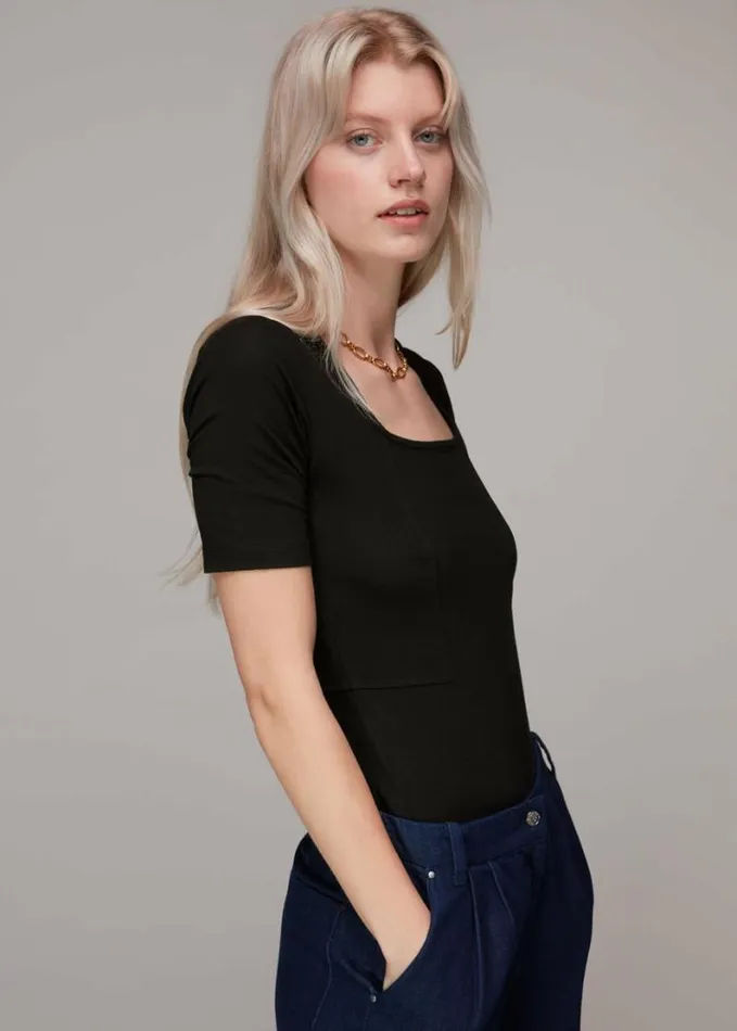 Whistles Square Neck TShirt Black Women Tops