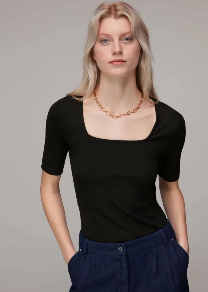 Whistles Square Neck TShirt Black Women Tops