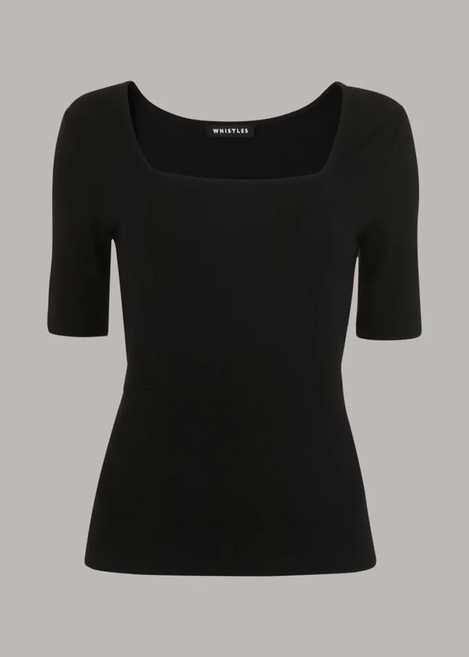 Whistles Square Neck TShirt Black Women Tops