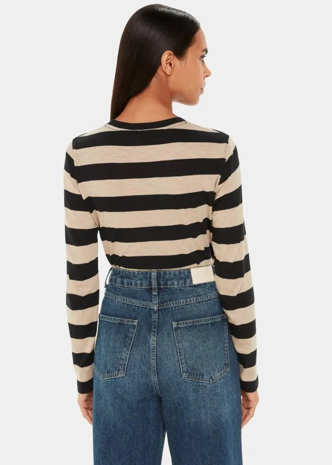 Whistles Stripe Crew Neck Pocket Top Blackmulti Women Tops