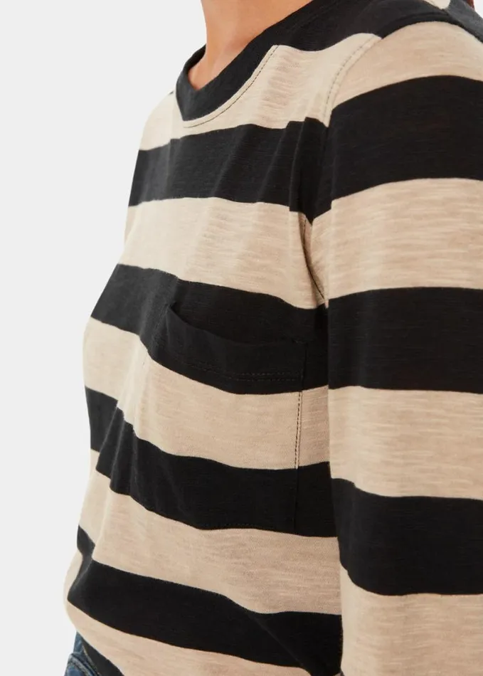 Whistles Stripe Crew Neck Pocket Top Blackmulti Women Tops