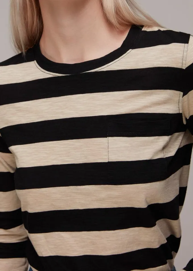 Whistles Stripe Crew Neck Pocket Top Blackmulti Women Tops