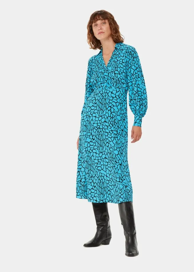 Whistles Terrazzo Print Midi Dress Bluemulti Women Dresses