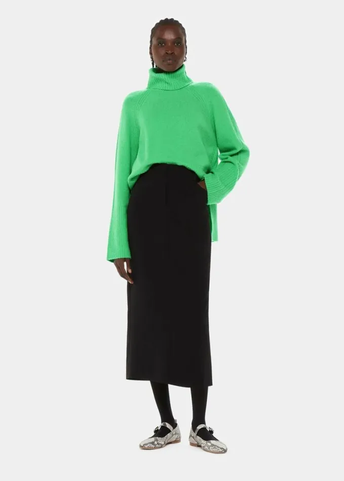 Whistles Textured Rib Detail Roll Neck Green Women Sweaters and Cashmere
