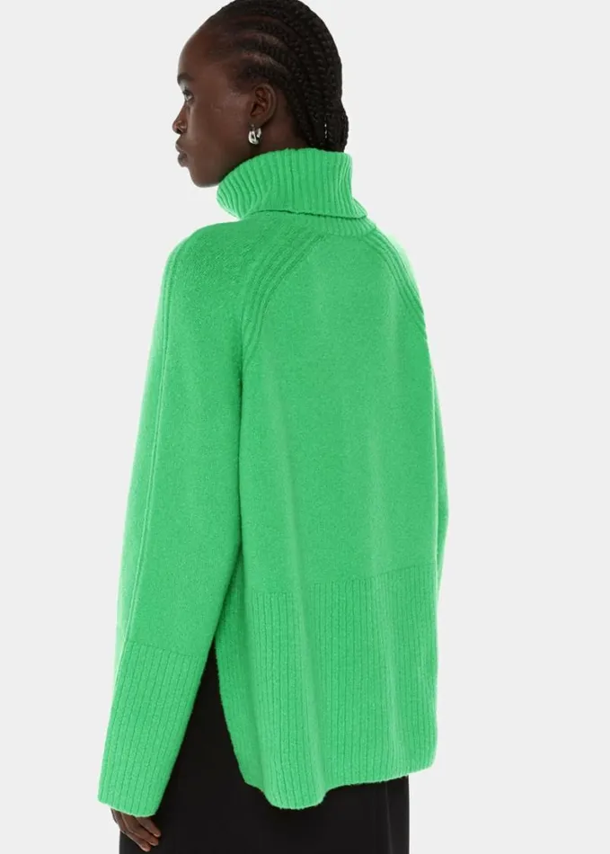 Whistles Textured Rib Detail Roll Neck Green Women Sweaters and Cashmere