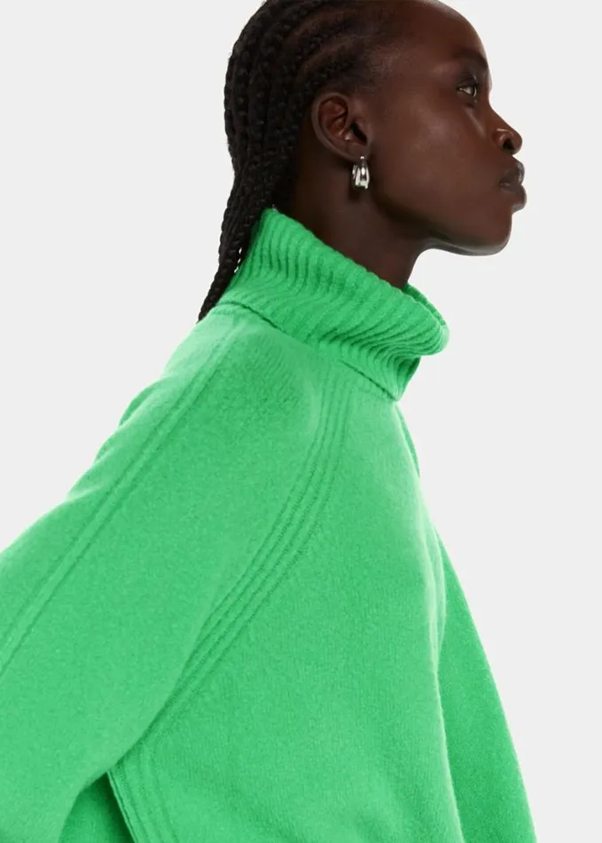 Whistles Textured Rib Detail Roll Neck Green Women Sweaters and Cashmere