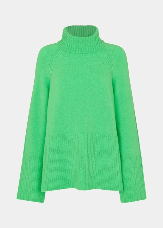Whistles Textured Rib Detail Roll Neck Green Women Sweaters and Cashmere