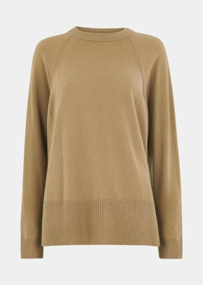 Whistles Ultimate Cashmere Crew Neck Camel Women Sweaters and Cashmere