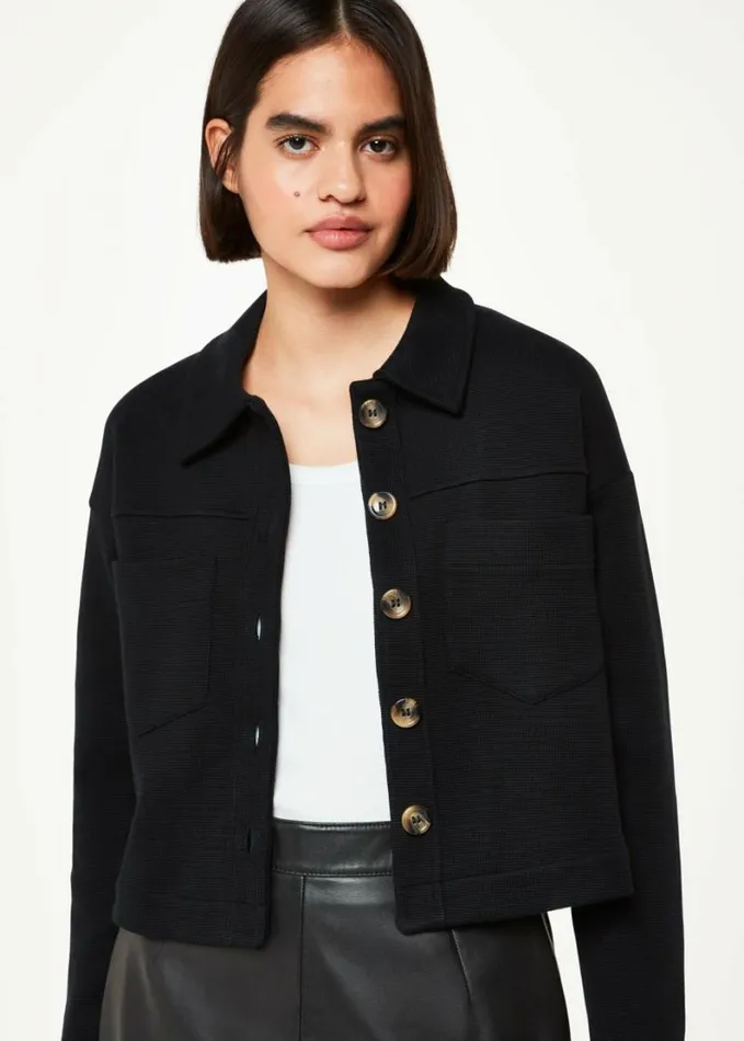 Whistles Utility Jersey Jacket Black Women Coats and Jackets
