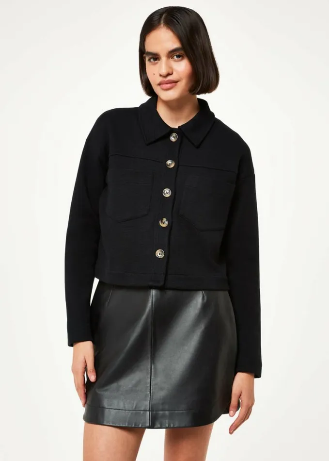 Whistles Utility Jersey Jacket Black Women Coats and Jackets