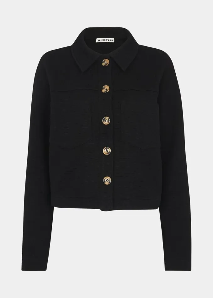 Whistles Utility Jersey Jacket Black Women Coats and Jackets