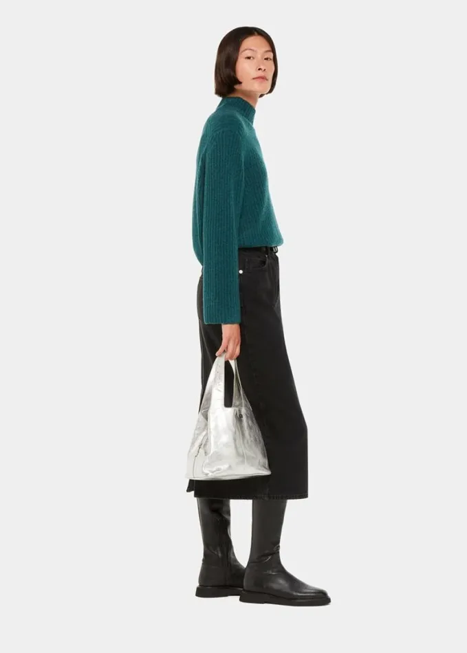 Whistles Wool Mix Rib Funnel Neck Teal Women Sweaters and Cashmere