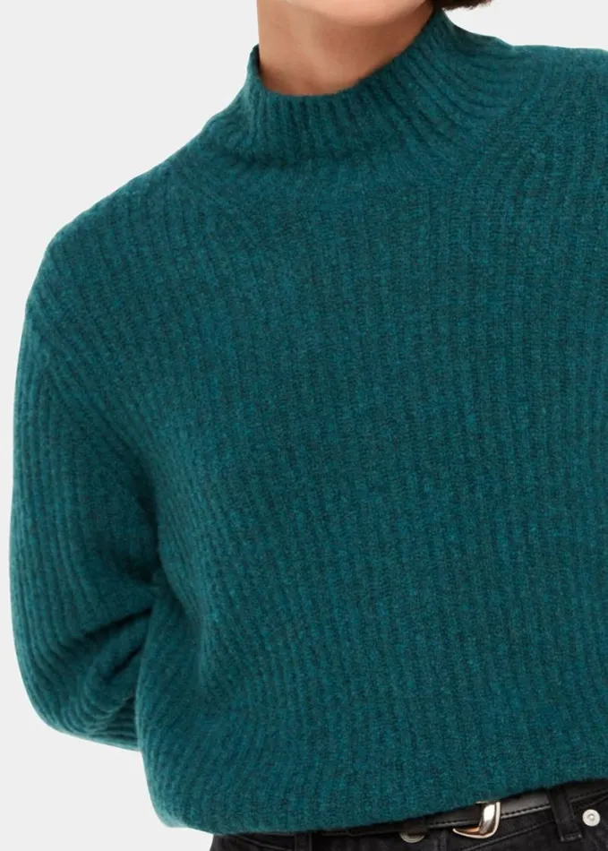Whistles Wool Mix Rib Funnel Neck Teal Women Sweaters and Cashmere
