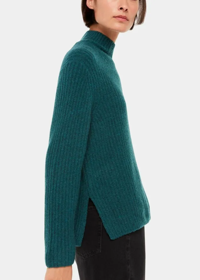 Whistles Wool Mix Rib Funnel Neck Teal Women Sweaters and Cashmere