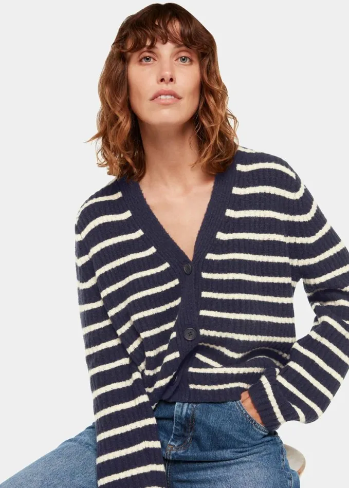 Whistles Wool Mix Stripe Cardigan Navymulti Women Sweaters and Cashmere