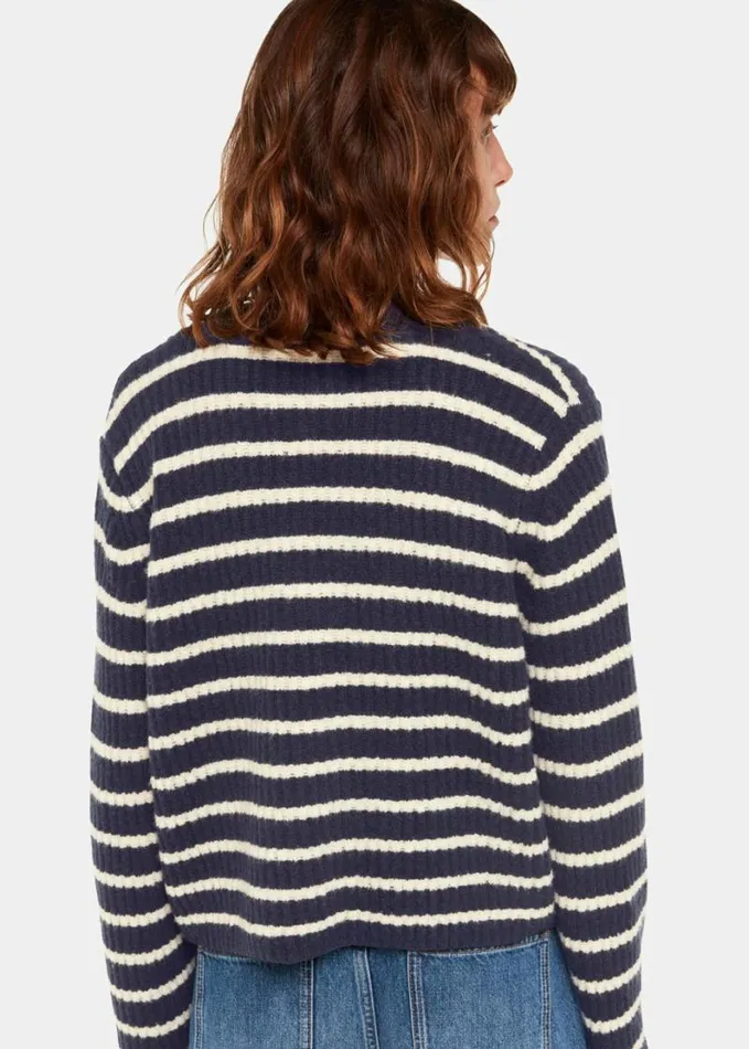 Whistles Wool Mix Stripe Cardigan Navymulti Women Sweaters and Cashmere