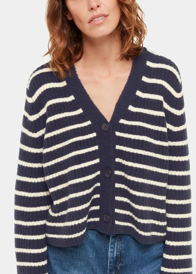 Whistles Wool Mix Stripe Cardigan Navymulti Women Sweaters and Cashmere