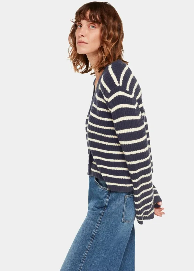 Whistles Wool Mix Stripe Cardigan Navymulti Women Sweaters and Cashmere