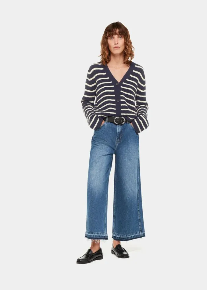 Whistles Wool Mix Stripe Cardigan Navymulti Women Sweaters and Cashmere