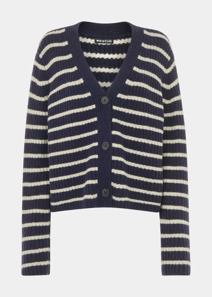 Whistles Wool Mix Stripe Cardigan Navymulti Women Sweaters and Cashmere