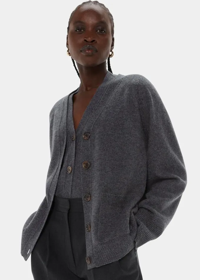 Whistles Wool Relaxed Pocket Cardigan Dark Grey Women Sweaters and Cashmere