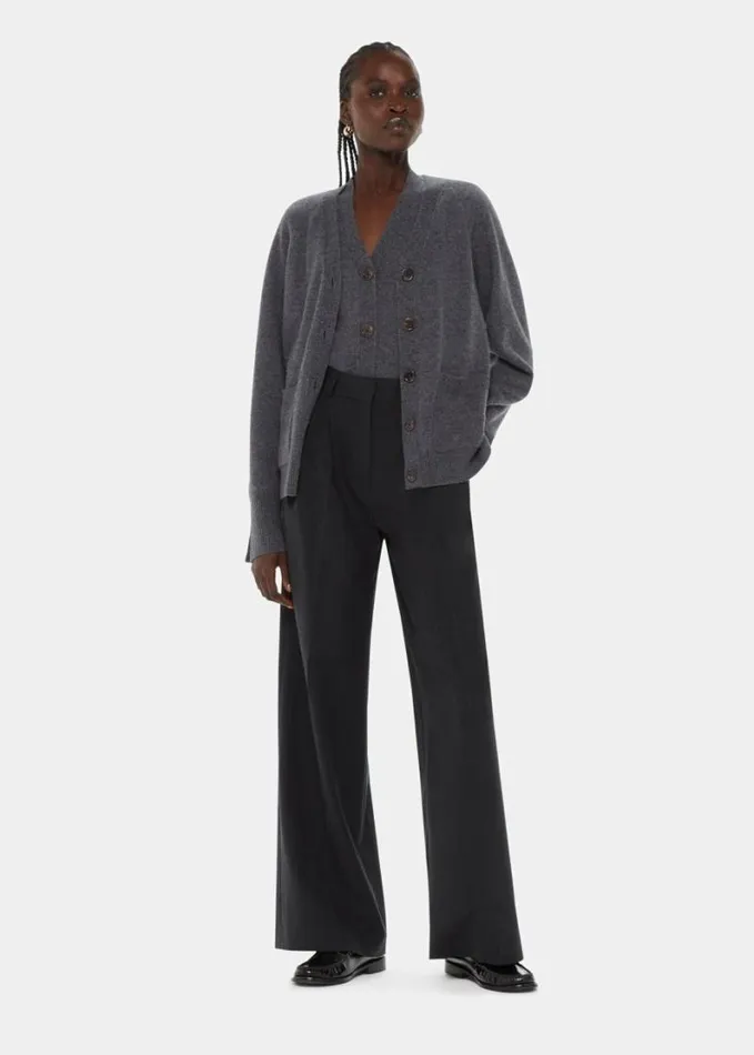 Whistles Wool Relaxed Pocket Cardigan Dark Grey Women Sweaters and Cashmere