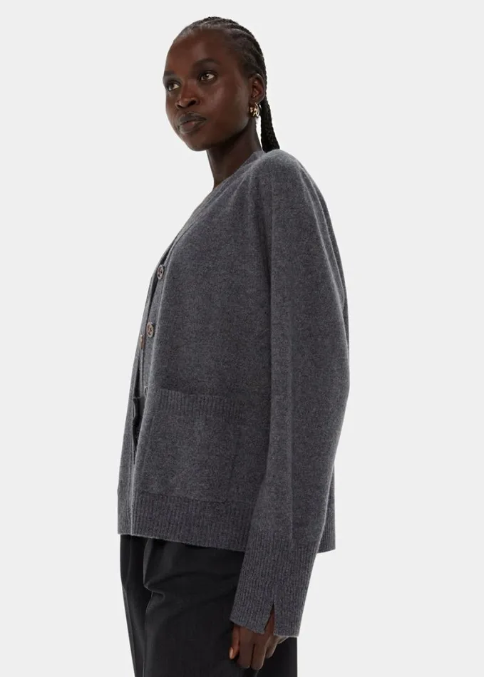 Whistles Wool Relaxed Pocket Cardigan Dark Grey Women Sweaters and Cashmere