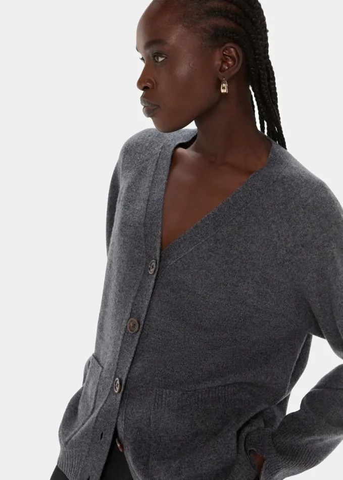 Whistles Wool Relaxed Pocket Cardigan Dark Grey Women Sweaters and Cashmere