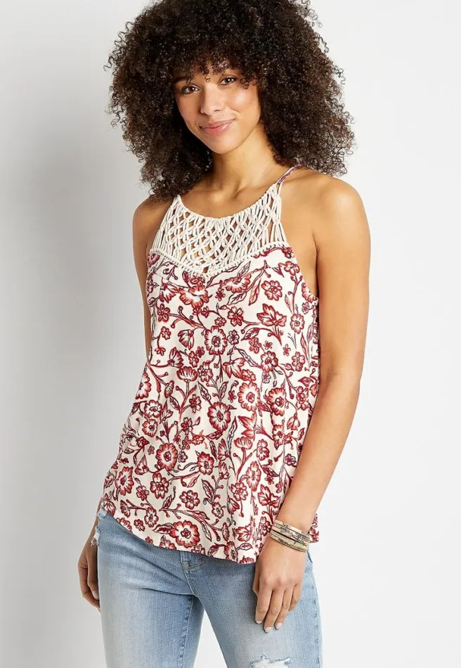 White Floral Macrame Tank Top Women Maurices Tops