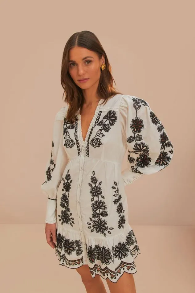 White Flowers Richelieu Mini Dress Women FARM Rio Mini Dresses