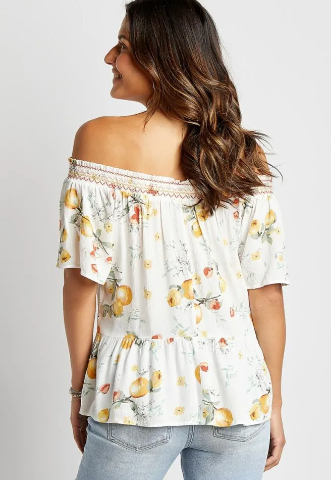 White Fruit Smocked Neck Top Women Maurices Tops