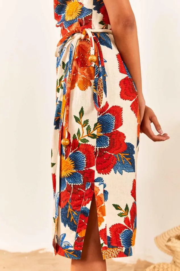 White Pineapple Flowers Midi Dress Women FARM Rio Midi Dresses