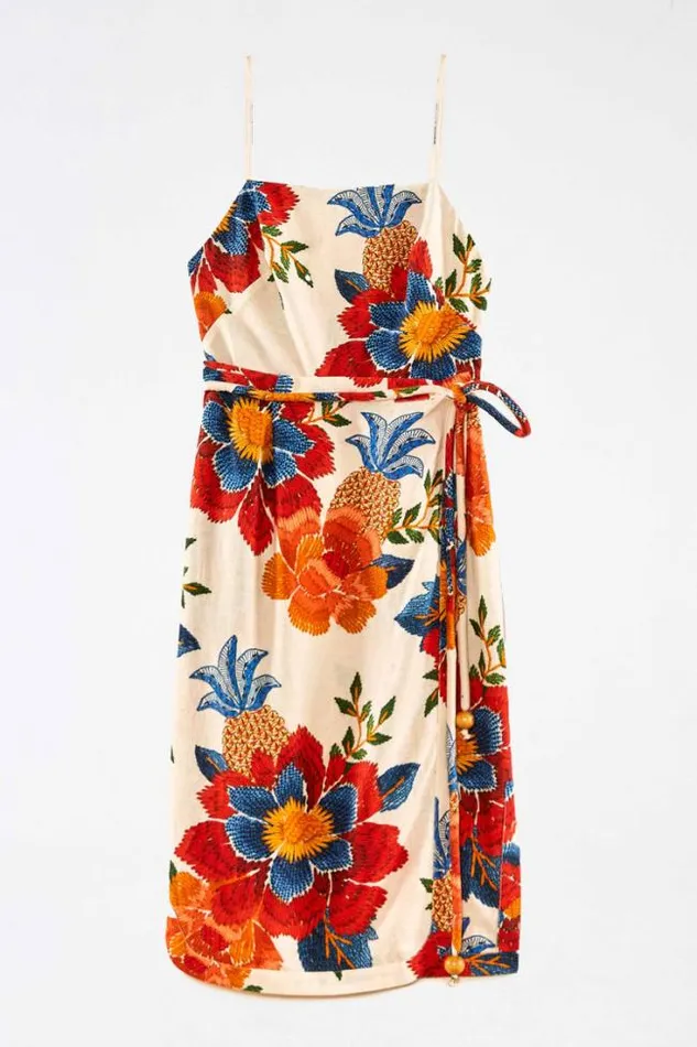 White Pineapple Flowers Midi Dress Women FARM Rio Midi Dresses