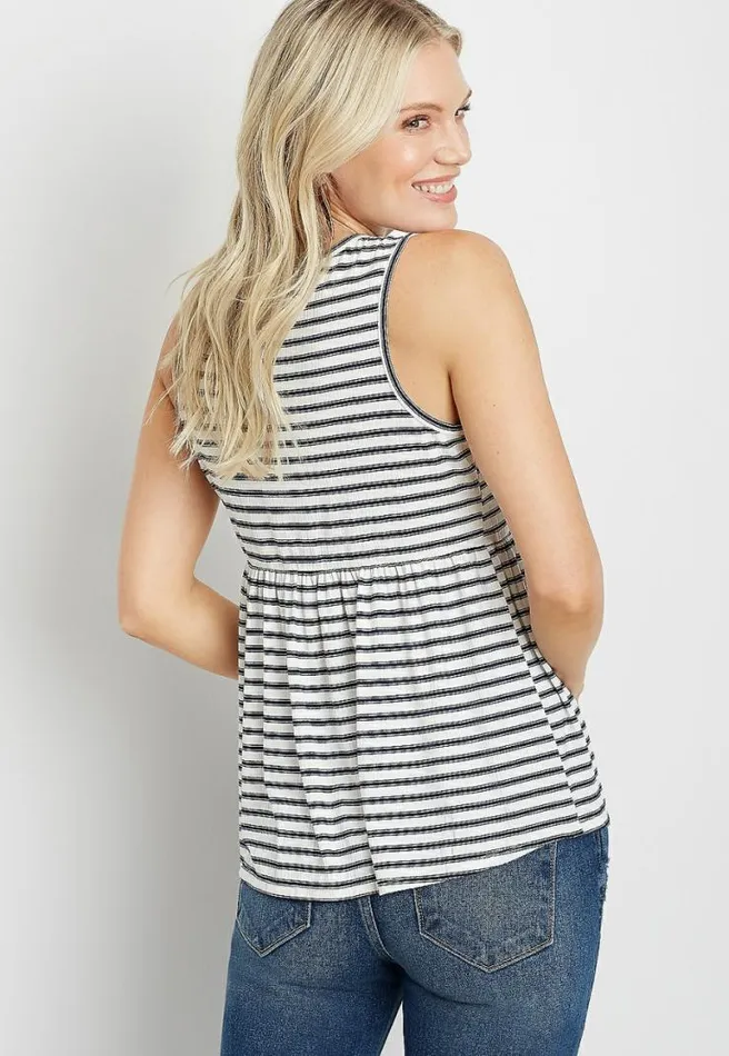 White Stripe Lace Up Babydoll Tank Top Women Maurices Tops