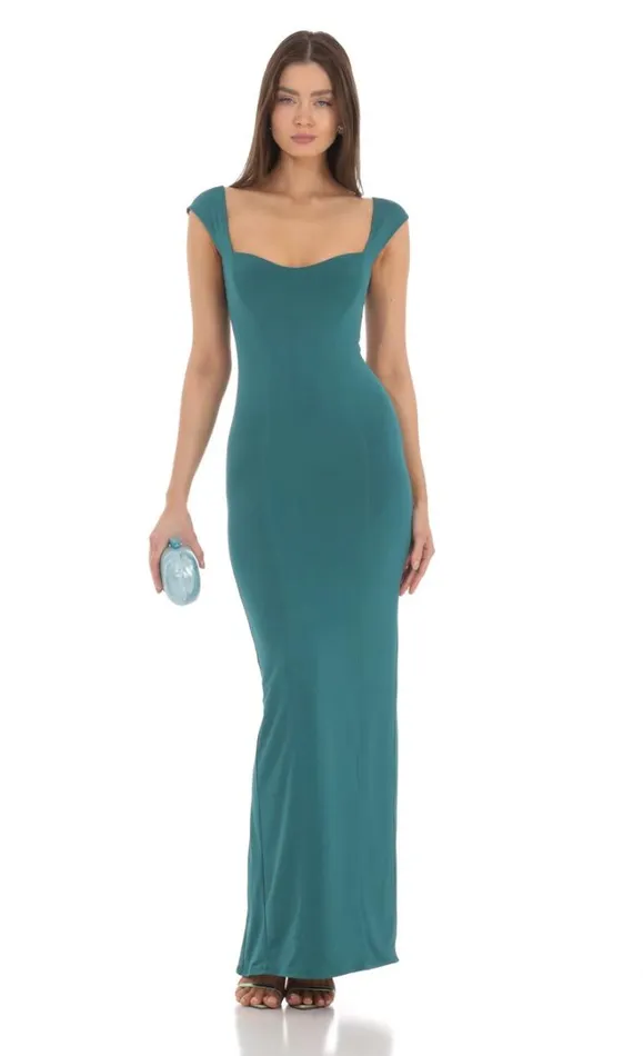 Wide Strap Bodycon Maxi Dress Teal Women LUCY IN THE SKY Maxi Dresses