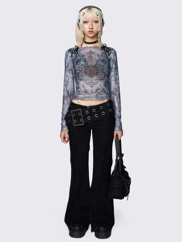 Willa Grey Lace Up Mesh Top Women Minga London Tops and TShirts