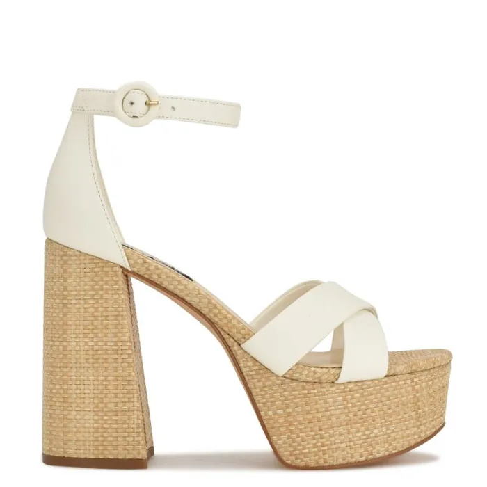 Willie Platform Sandals White Raffia Women Nine West Sandals