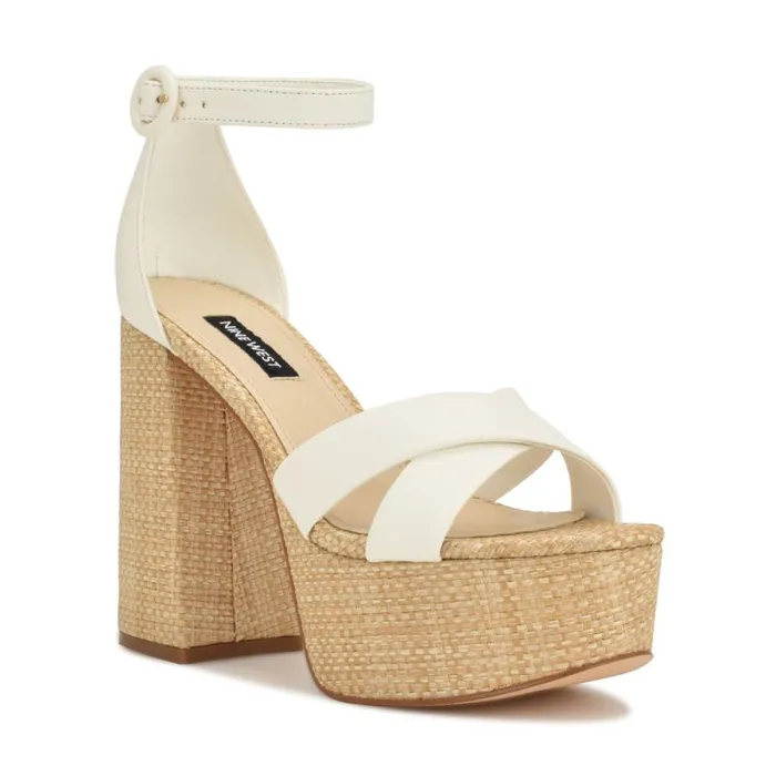 Willie Platform Sandals White Raffia Women Nine West Sandals Willie Platform Sandals White Raffia Women Nine West Sandals