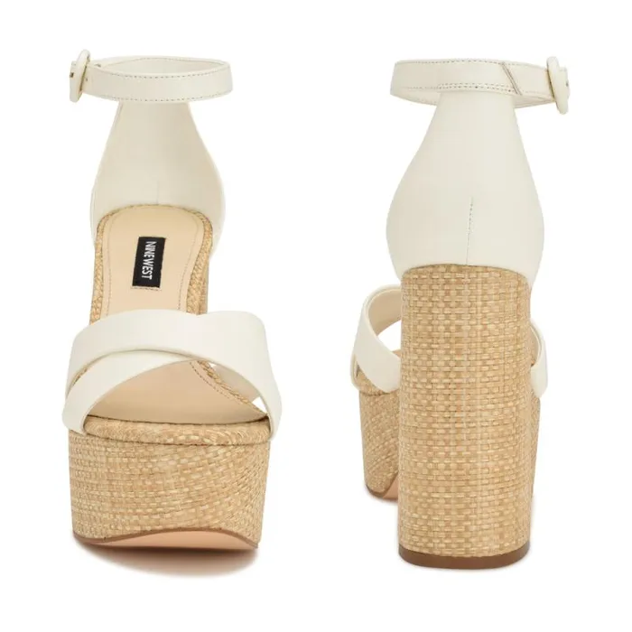 Willie Platform Sandals White Raffia Women Nine West Sandals Willie Platform Sandals White Raffia Women Nine West Sandals