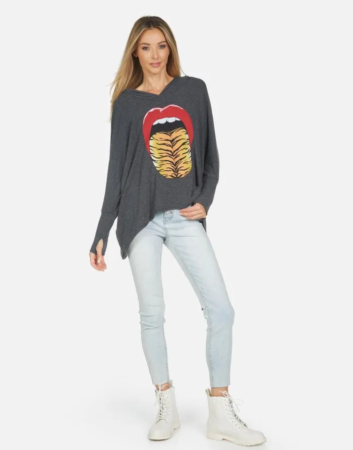 Wilma Tiger Tongue Heather Black Women Lauren Moshi Hoodies