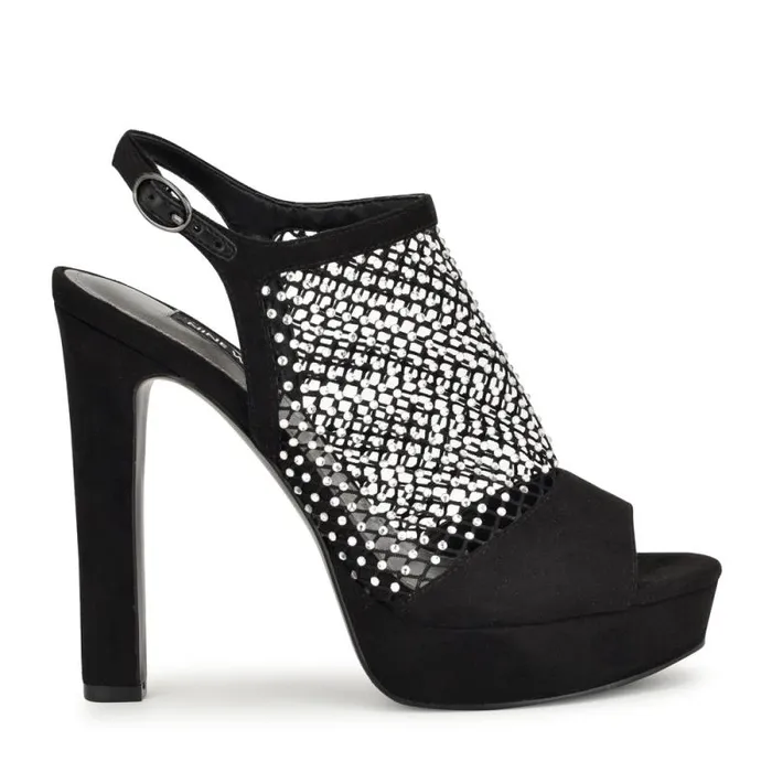 Wohmah Peep Toe Platform Sandals Black Women Nine West Sandals