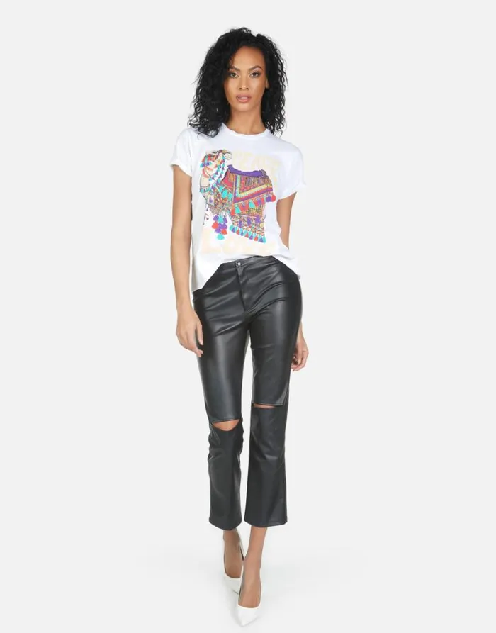 Wolf Peace Love Camel White Women Lauren Moshi Short Sleeve