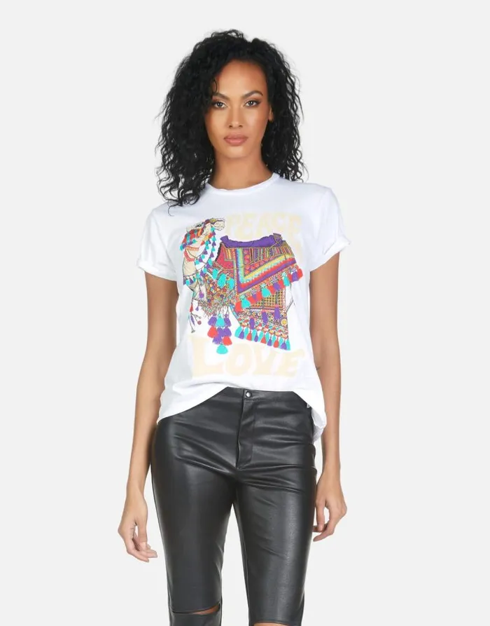 Wolf Peace Love Camel White Women Lauren Moshi Short Sleeve