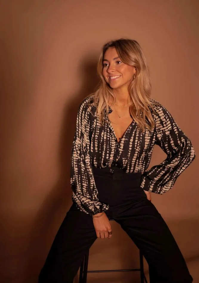 Women039s Clothing Blouses Easy Clothes Black And Taupe Spotted Thiam Blouse